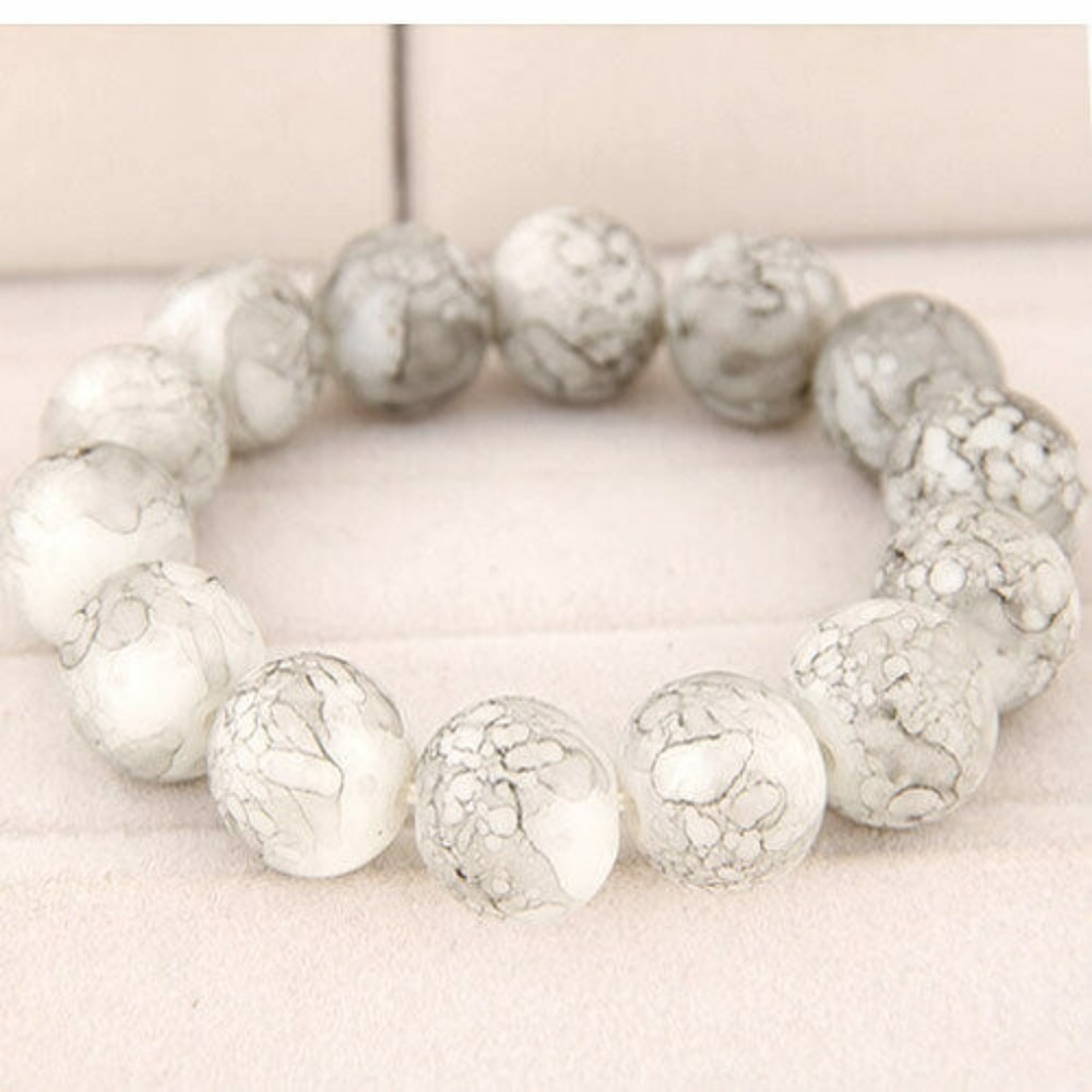Large Glass Bead Stretch Beaded Bracelet (White)
